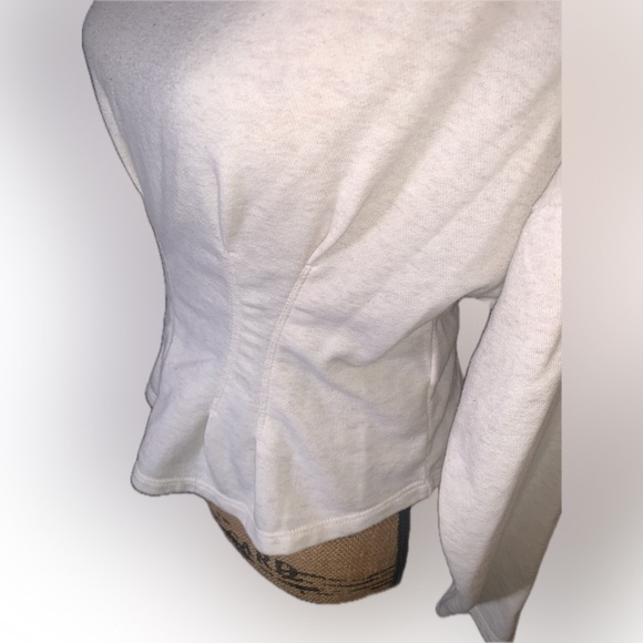 Pilcro Pleated Oatmeal Heathered Cream Raw Edge Long Sleeve Sweatshirt S - Picture 5 of 8